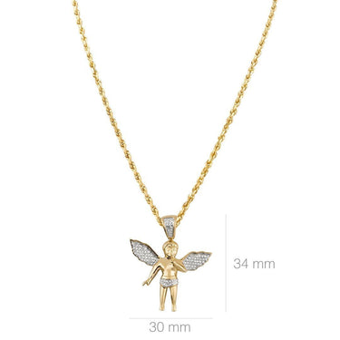 White, Yellow 10k Yellow Gold Angel Pendant 0.25 Ctw